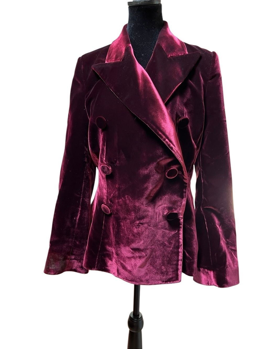 Khaite Blazer Cathy Burgundy Velvet Double Breasted Peak Collar Size 12